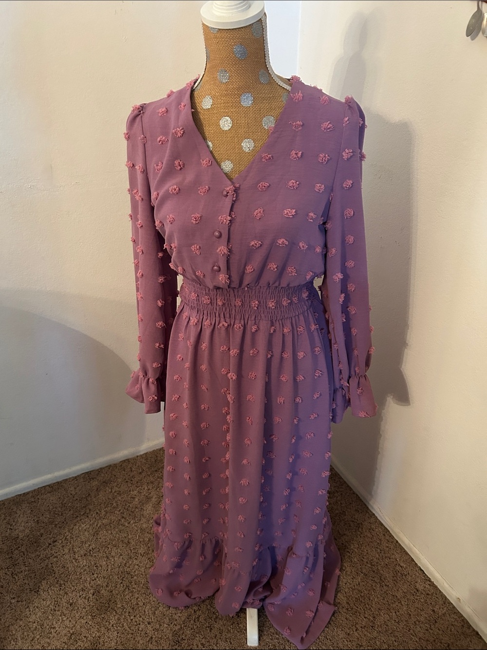 Fashion Brand Company Dusty Mauve Textured V-Neck Maxi Dress
